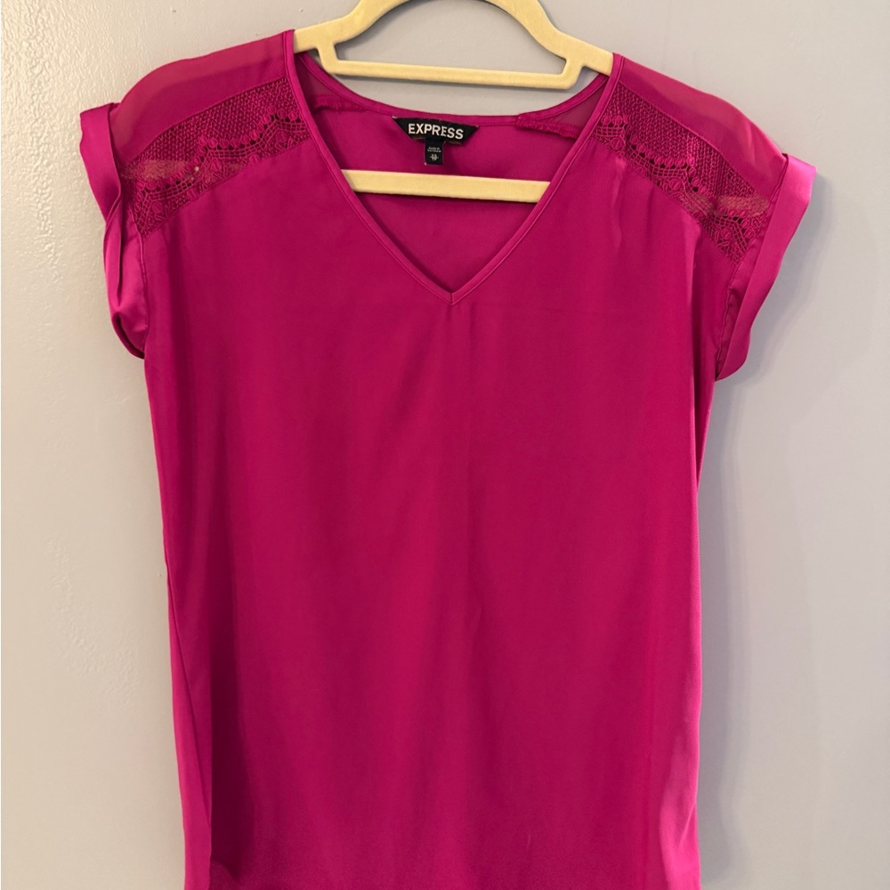 Express Women's Fuchsia Lace Accent Blouse XS